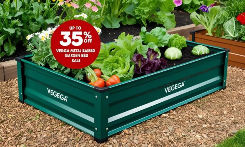 VEGEGA Metal Raised Garden Bed in a Beautiful Garden Setup